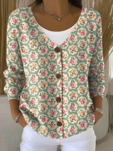 Women's Vintage Floral Art Print Buttoned V-neck Cardigan Sweater